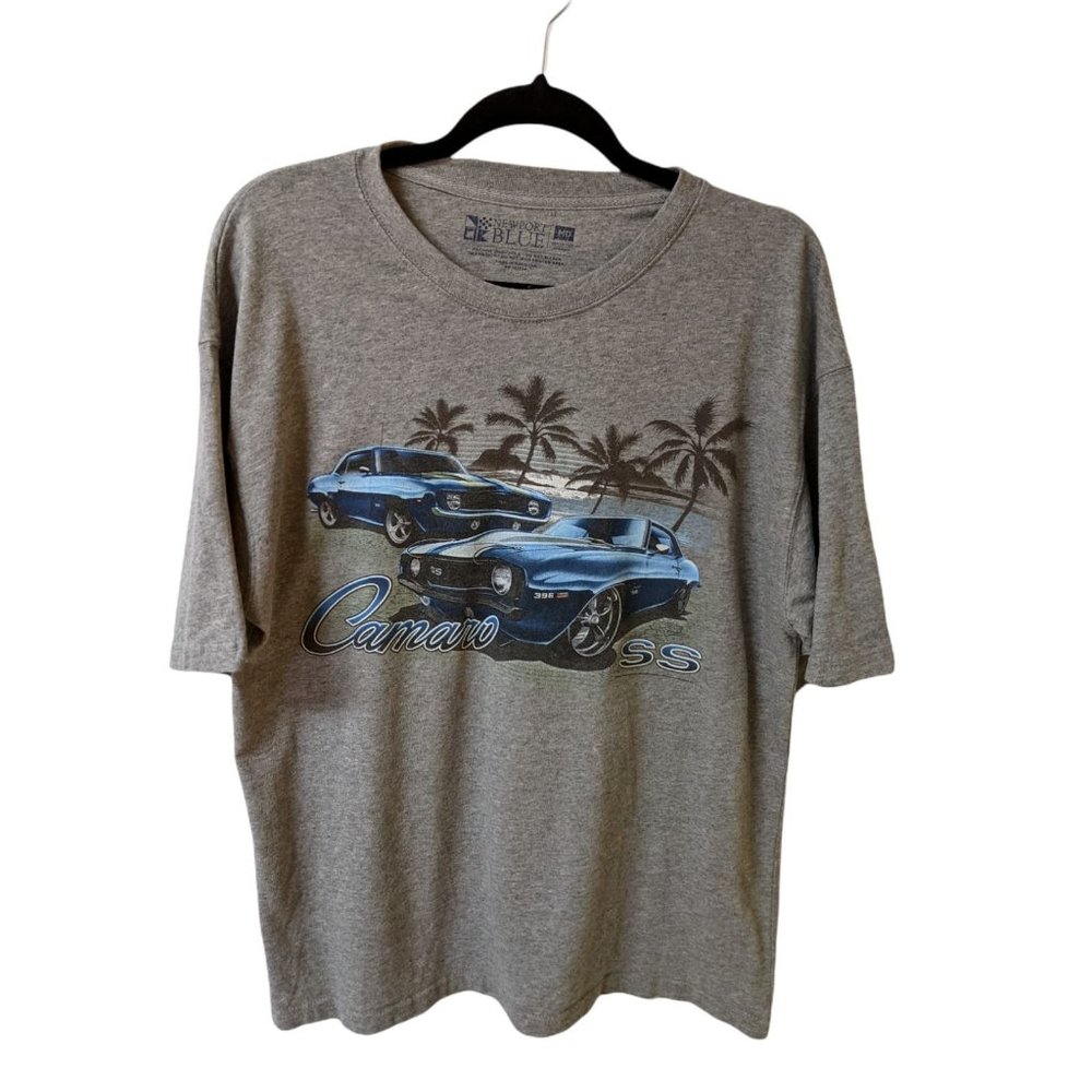 Mens Newport Blue Grey Graphic Printed Blue Camaro SS 396 T-Shirt Size M